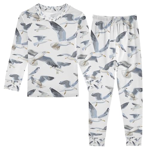senya Many Seagulls Flying Pajamas Set Long Sleeve Soft Cotton Sleepwear 2 Piece