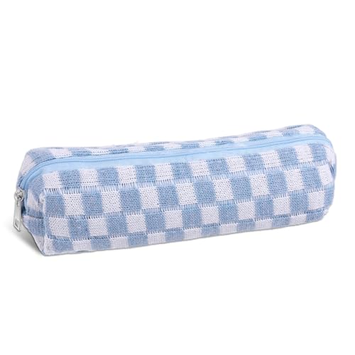 Image of Pencil Case Bible Pencil Pouch Portable Pen Case Aesthetic Lightweight Cute Pen Bag Foldable Plaid Design Storage Bag Fit for Storing Press Pens Makeup Brushes Eyeliners and Small Office Items (Blue)