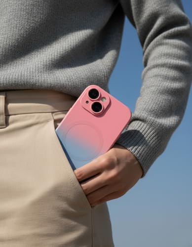 Image of amazon basics Gradient Mag-Safe Case for iPhone 15 | Soft Silicone Shockproof Cover with Camera Protection | Slim Lightweight Design | Smooth Touch & Durable - Pink & Blue