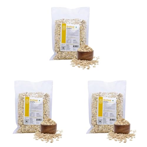 Image of Sattvic Foods Jumbo Rolled Oats (500 g) | Gluten-free, Large Old Fashioned Rolled Oat Flakes | High in Fibre and Protein | Make Oatmeal, Overnight Oats, Muesli, Granola bars, Use in Baking (Pack of 3)