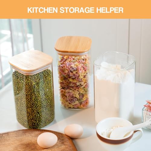 Image of MARTVIA Glass Food Storage Jars with Bamboo Lids 1500ml Set of 2, Wide Mouth Lid Jar for Home Kitchen,Flour, Sugar, Coffee, Pasta, Oats, Grains, Cookies, Snacks (Sqaure 1500 ML Jar, SET OF 2)