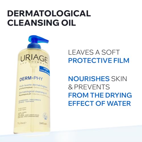 Image of Uriage Derm-Phy Shower Oil with Glycerin 25%, 2 in 1, Soap-Free | Gently Cleanses & Moisturizes, Foaming Shower Oil, Whole Family, Face & Body, Physiological Ph, Sensitive Skin