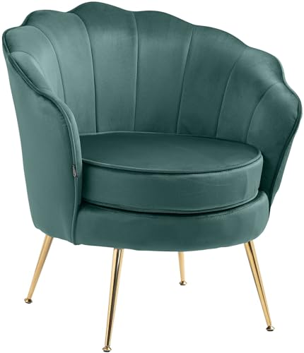 CLP Fauteuil Rosita I Chaise rembourrée recouverte de Velours I Structure en métal doré, Couleur:Vert