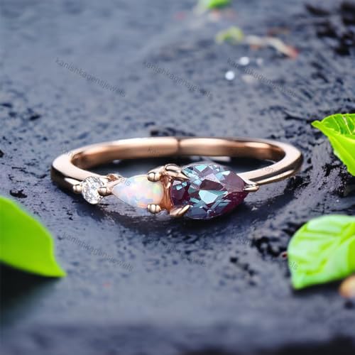 vintage alexandrite engagement ring pear cut opal bridal ring 3 stone simple women jewelry cz diamond alternative fine proposal ring for wife rose gold plated promise ring by kanishka gems jewels4