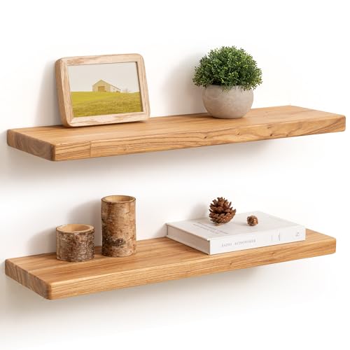Fun Memories 24 Inch Floating Shelves, Solid Elm Wood Wall