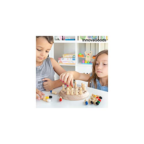 InnovaGoods - Ajedrez de Memoria de Madera , Juego Educativo , 26 Piezas , Potencia Habilidades Cognitivas y Sociales , Incluye Tablero, Dado y 24 Peones , Método Montessori , Edad 3+ Años , Madera