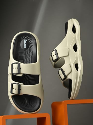 Image of DOCTOR HEALTH SUPER SOFT Men EVA Double Strap Sandals | Adjustable Buckle Comfort Slides | Lightweight Anti-Slip Casual Sandals for Indoor Outdoor Everyday Wear