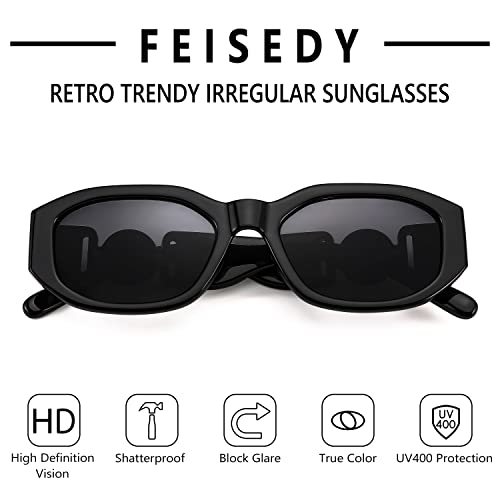 Image of FEISEDY Retro Trendy Rectangle Sunglasses Women Men Narrow Shades B2322 | |Vintage Shades |UV400 Protection |Blocks Glare |Women & Men |Comes With A Storage Case