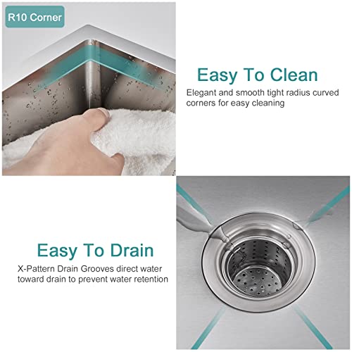 15 Inch Bar Sink, Kinkib 15 X 15 Inch Undermount Bar Or Prep Kitchen Sink, Handmade Single Bowl T-304 Stainless Steel Small Rv Kitchen Sink With Strainer #TOP4