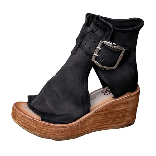Womens Beach Casual Shoes, Women's Vintage Casual Fish Mouth Open Toe Non-slip High Top Chunky Wedge, for all kinds of clothes such as jeans, casual pants, long skirts, short skirts