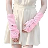 Insdark Pastel Goth Star Arm Warmers Y2k Harajuku Fingerless Knit Cute Rave Gothic Fairycore Punk 1920s Fashion Aesthetic Knitted Winter Warm Pentagram Sleeves to Cover Arms for Women, Pink