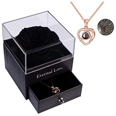 Sunia Eternal Handmade Rose Preserved Real Rose with Love You Necklace 100 Languages Gift, Romantic Rose Flower Gifts for Valentine's Day Anniversary Wedding Birthday Mother's Day Cover