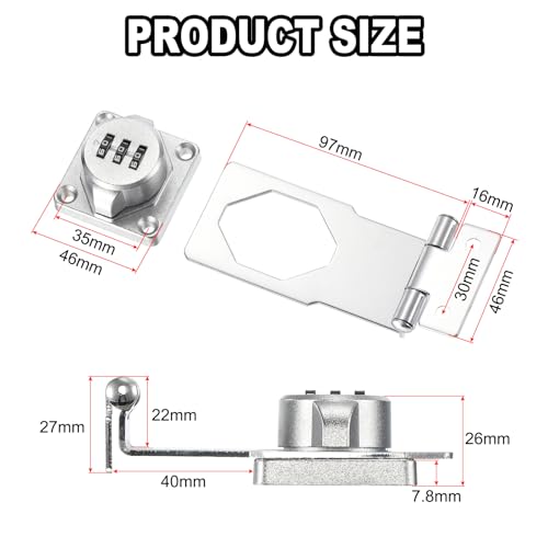 uxcell Password Hasp Locks, Cabinet Door Combination Lock, 90 Degree Barn Door Lock Latch for Small Doors Cabinets, Barn Door - Image 2
