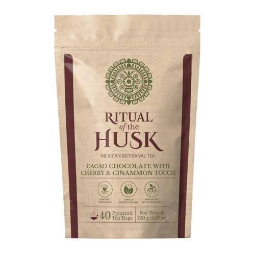 Cacao Husk Tea – Chocolate Herbal Tea, Caffeine Free Coffee Alternative, Cocoa Shell Tea, 40 Pyramid Tea Bags | TAKECARE4U