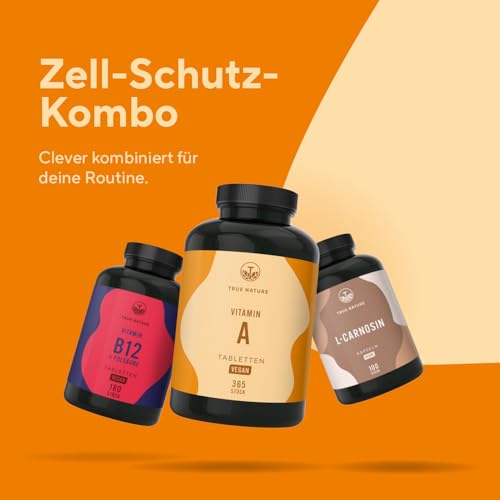 Vitamin A – Retinol hochdosiert (10.000 I.E.) – 365 Tabletten (3.000 µg) – Vit A Kapseln Alternative – Direkt verwertbare Form – Vegan, ohne Zusätze, deutsche Produktion – TRUE NATURE®