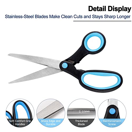 Left Handed Scissors For Adults, 8 Inch Lefty Scissors Bluk For Kids Student, All Purpose Sharp Blades Shears Set Of 2 Pack, Great For Craft, Office, Sewing Fabric, Arts, School And Home, Black/Blue #TOP4