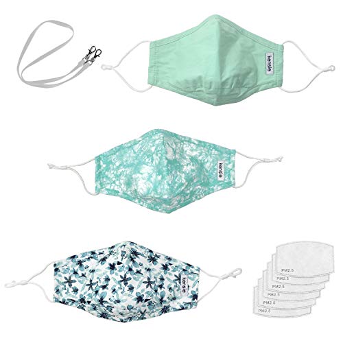 kensie Women's 3 Face Mask Plus 6 Air Filters Lanyard, Teal Patterns, 10 Piece Set kensie Women's 3 Face Mask Plus 6 Air Filters Lanyard, Teal Patterns, 10 Piece Set