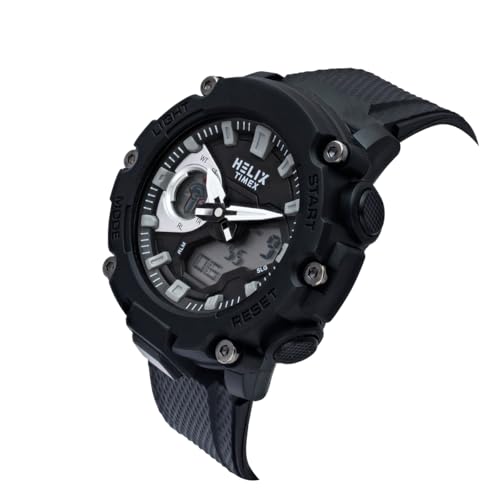 Image of Helix by Timex Ana Digital Watch for Man with Black Round Dial & Black Silicone Strap Band Water Resistant Men's Wrist Watches - TWESK7603T