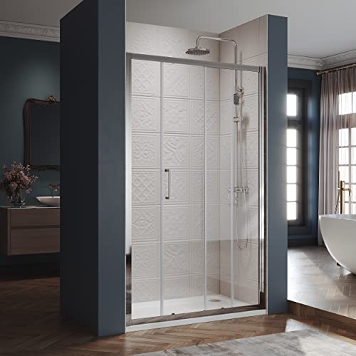 SIRHONA Porte de douche 120x 185 cm coulissante Porte douche extensible Paroi en niche verre trempé pour douche, profilés aspect chromé Cabine de douche coulissante