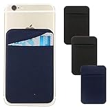 3Pack Cell Phone Card Holder Pocket for Back of Phone,Stretchy Lycra Stick on Wallet Credit Card ID Case Pouch Sleeve 3M Adhesive Sticker with Flap for iPhone Samsung Galaxy (2Black+1Navy Blue)