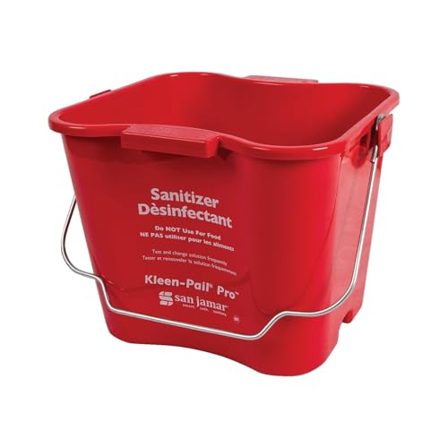 Image of San Jamar Kleen-Pail Pro, Bucket with Handle for Cleaning Products in Commercial and Home Setting, 6 Qts, 12 Count, Red