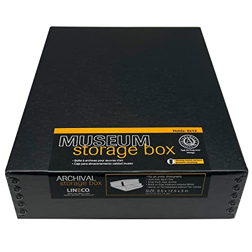 Lineco Archival 9X12 Print Storage Box, Drop Front Design, 9X12X3, Exterior Color: Black
