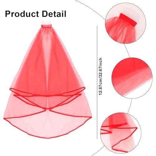 Red Veil and Gloves Set Beetlejuice Gothic Bride Costume Accessories, Halloween Wedding Veil, Victorian Masquerade4