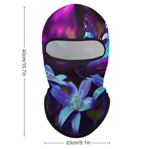 Balaclava para hombre, máscara para esquí, color azul con flores y mariposas moradas, cubre rostro para ciclismo miniatura 2