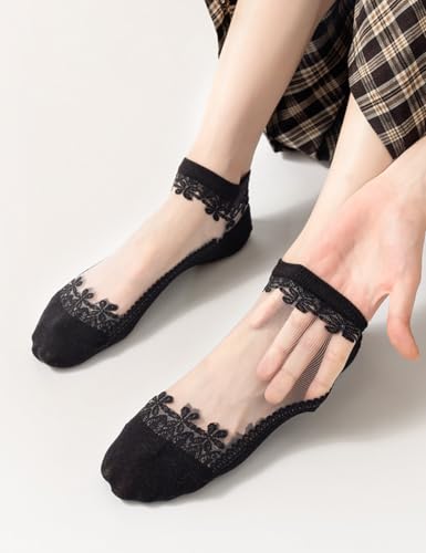 4-6 Pairs Lace Fishnet Socks - Ultra Thin, Elastic, Short Mesh, Sheer for Women4