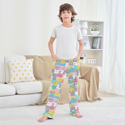 Boys' Pants Cute Animal Cat Colorful Long Bottoms Jogger Pants Elastic Waist Trousers with Pockets S-XL3