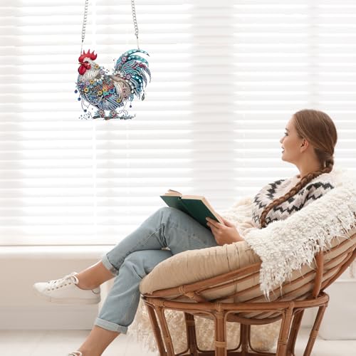 Image of AiYuanzsh Animal Rooster DIY Diamond Art Ornament Kits 5D Diamond Painting Hanging Kit for Adults, Creative Acrylic Pendant, Special Shaped Crystal Rhinestones Wall Ornaments, Home Decoration Craft