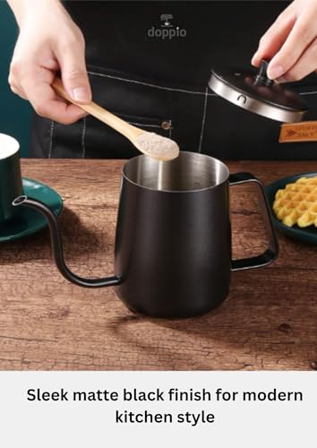 Image of Doppio Precision Gooseneck Pour Over Coffee Kettle - Matte Black Stainless Steel | Barista Style Slow Pour Kettle for V60, Drip Coffee & Manual Brewing | Ergonomic Handle, Precise Flow Control