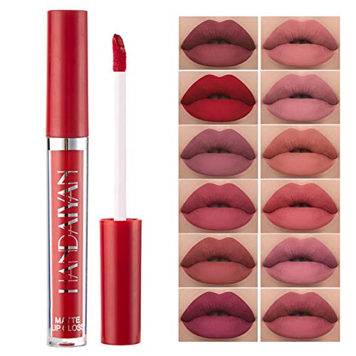 DAGEDA Liquid Lipstick Set,12Pcs Matte Velvety Liquid Lipstick Kit,Waterproof Long Lasting Lip Glaze&Non-Stick Cup Liquid Lipgloss Moisturizing Matte Lip Beauty Cosmetics Makeup Gift Kit,Girls Women