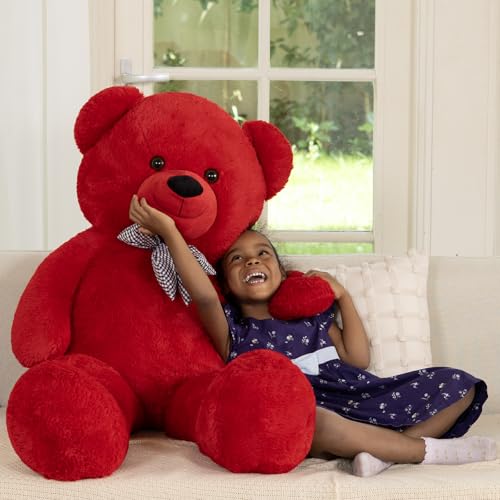 Image of MaoGoLan Big Teddy Bear 55 inches,Life Size Big Plush Stuffed Animal,Adorable and Soft Red Teddy Bear Gift for Christmas,Valentines,Birthday,or Long Distance