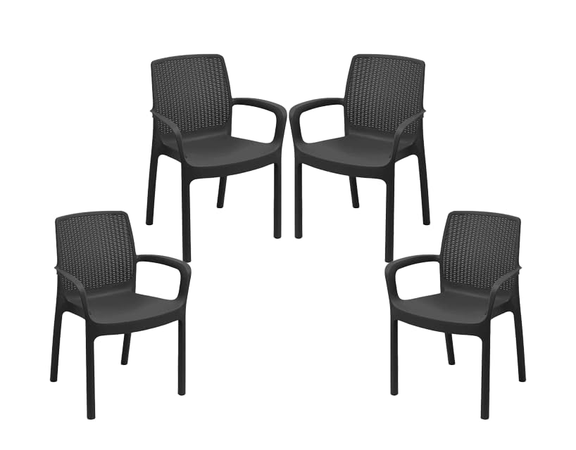 Maury's Sedie 4 Impilabili: Set Ideale per Giardino o Balcone. Compatte e Versatili, Adatte a Ogni Spazio Esterno ed Interno. Realizzate in Polipropilene. (Antracite, Regina)