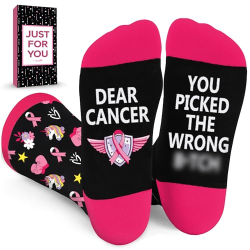ZAGKOO Breast Cancer Gifts for Women Survivors - Chemo Care Gifts for Patients - Breast Cancer Awareness You Picked The Wrong People Socks - Comfort Gift Ideas