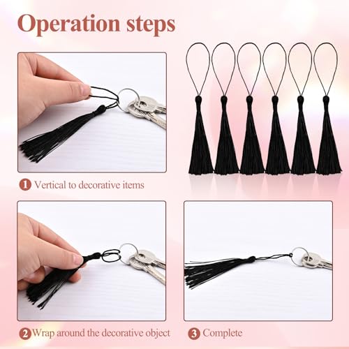 Image of NACHLYNN 120 Pcs Bookmark Tassels Bulk 13cm /5 Inch Silky Handmade Soft Craft Mini Tassels for Jewelry Keychain Making with Loops for Dress Decoration DIY Craft Accessory (Black)