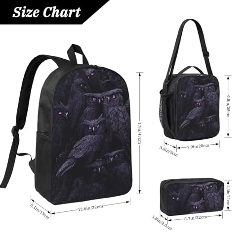 Gothic Owl Backpacks 3 Pcs Minimalist Backpack for Men and Women with Fun Graphic Cartoon Print for Travel Work2