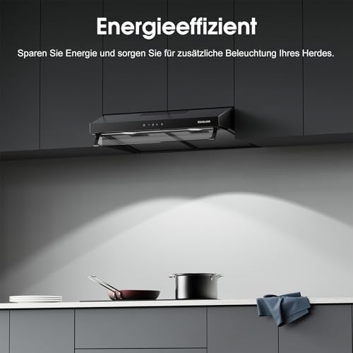 GASLAND UC60BS Doppelmotor Design Dunstabzugshaube 60cm Umluft, Leise Dunstabzugshauben Abluft 333 m³/h, 3 Stufen Touch Control Unterbauhaube abzugshaube Schwarzes Metall mit Aktivkohlefilter