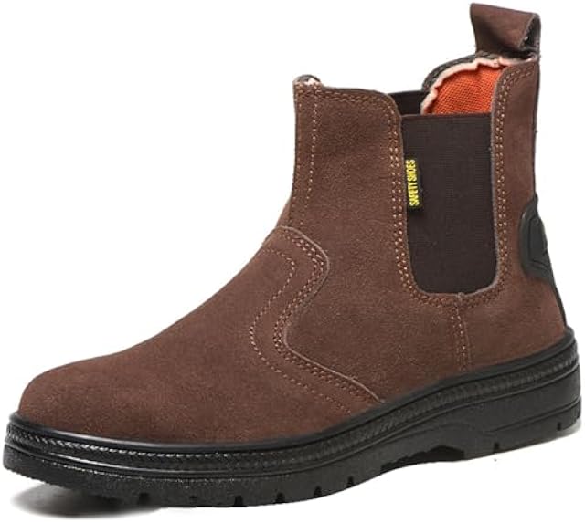 GUBANGDUN Steel Toe Work Boots for Men Slip-on Welding Work Shoes Brown 9