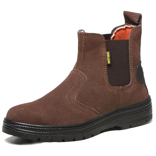GUBANGDUN Steel Toe Work Boots for Men Slip-on Welding Work Shoes Brown 9.5 by GUBANGDUN - Used condition - US$28.12
