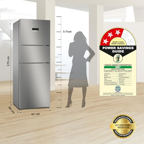 Image of Bosch 303L, 3 Star, MaxFlex Convert Frost Free Triple Door Refrigerator | 8-in-1 Convertible Storage Modes | 57L Extra Convertible Zone | Cool Extend up to 18 hours (CMC33S03NI, Shiny Silver)