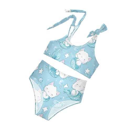 Plaaee Girls' 2 Piece Swimsuits Cat Mermaids Stars Cute Bikini Set Bathing Suit 4T4