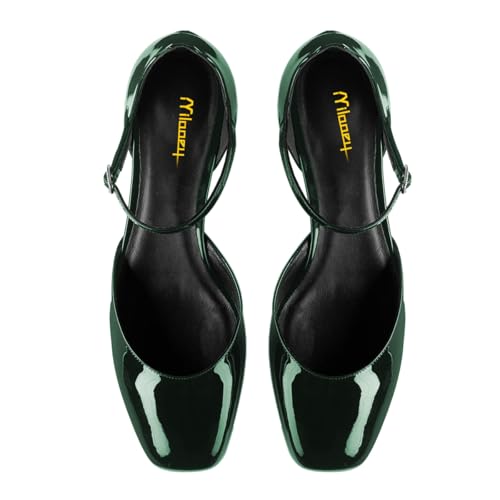 Milooey shoes Women's Square Toe Pumps Low Chunky Block Heels D'Orsay Ankle Strap with Buckle Wedding Dressy Party Pumps Size 4-16 US4