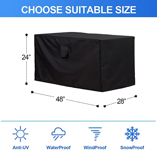 Gotruth Fire Pit Cover, 800D Heavy Duty Waterproof Rectangular Patio Fire Pit Table Cover, Outdoor Anti-Uv Firepit Cover With Double Vents, Straps & Bungee Cords, 48”L X 28”W X 24”H, Black #TOP1