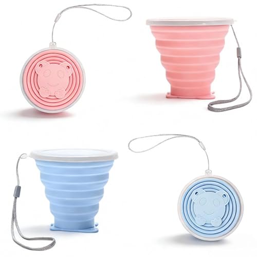 MUNTE 2 Pièces Gobelet Pliable en Silicone 250 ml, Tasse Pliable avec Bouchon Scellé, Gobelet Retractable 1,5 cm Épaisseur Plié mit Cordelette Suspension,...