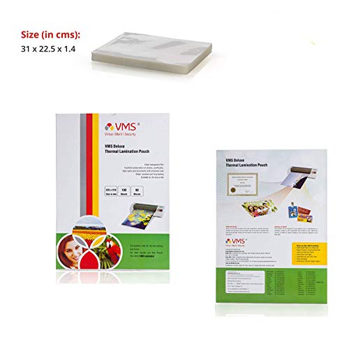 Image of VMS Deluxe 225x310mm 80 Micron A4 Lamination Pouch - 100 Sheets & VMS Deluxe Thermal Lamination Pouch 65x95mm 125 Micron - Pack of 4 (400 Sheets) for Id Card