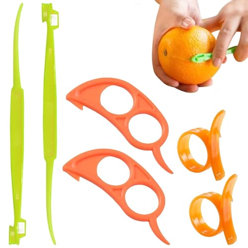 WOLMIK 6 Stück Orangenschäler aus Kunststoff, Zitronenschäler Pomelo-Schäler, Obst Schälwerkzeug, 3 Verschiedene Formen, Maus und Langer Griff, für Einfaches und Bequemes Schälen (Grün und Orange)