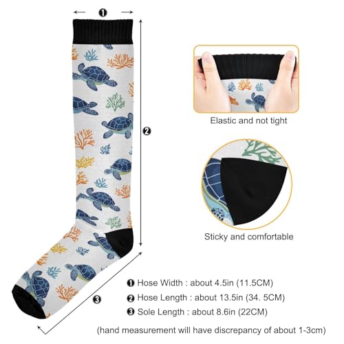 Image of Pigsaly Various Forms Sea Turtle Women's Knee High Socks Blue Ocean Waves Compression Socks Unisex Casual Athletic Tube Sock Outdoor Sport Socks For Running Hiking Travel