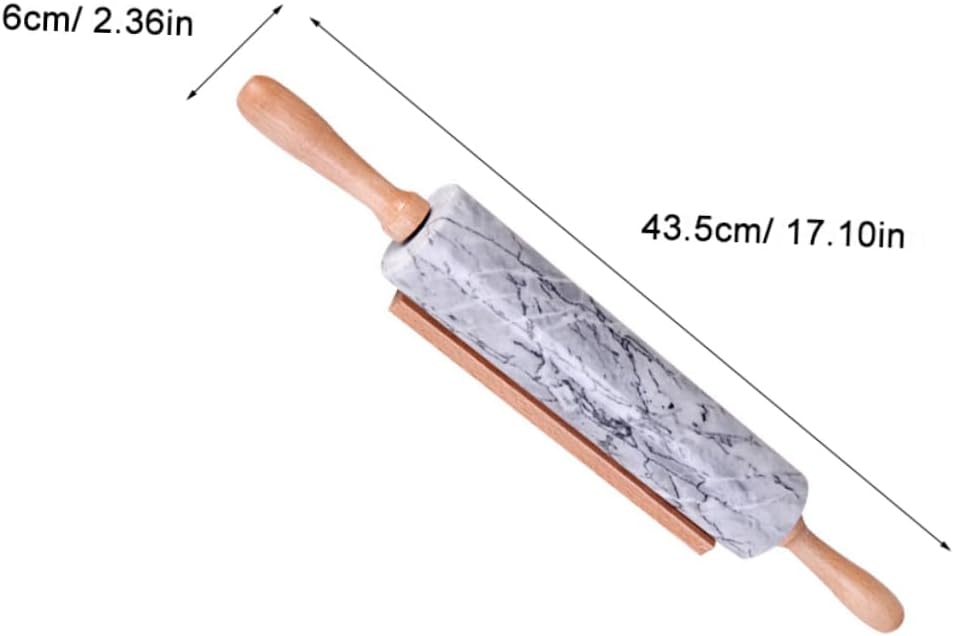 Natural Marble Rolling Pin Wooden Handle Non-stick Roller for Baking Pizza Cookies Easy to Clean Space-saving Kitchen Tool